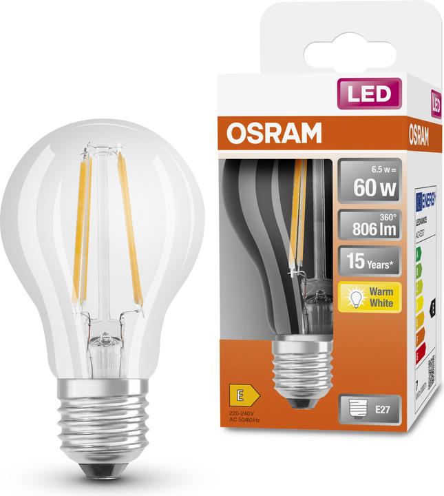 Actual product image Osram LED illuminant Retrofit Classic A Filament (E27, 6.50 W, 806 lm, 1 x, E)