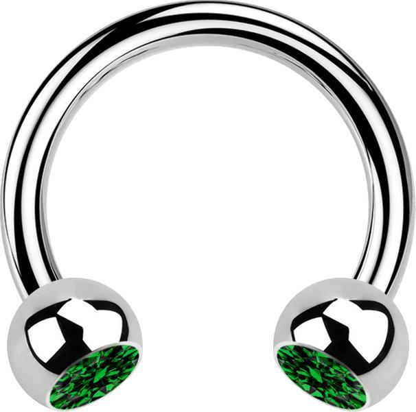 Image du produit Star Piercing Micro Circular Barbell argent avec deux boules de cristal vert (sans laiton, Acier chirurgical 316L)