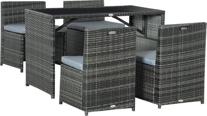Image du produit Swisshandel24 Meuble de jardin en poly rotin pour 4 personnes, groupe de repas en rotin, ensemble de salon avec