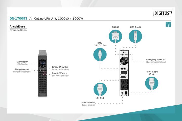 Produktbild Digitus OnLine USV-System, 1000 VA/ 1000 W (1000 VA, 1000 W, Online-Doppelwandler USV)