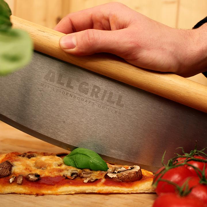 Actual product image All'Grill Stainless steel pizza cutter weighing knife with wooden handle