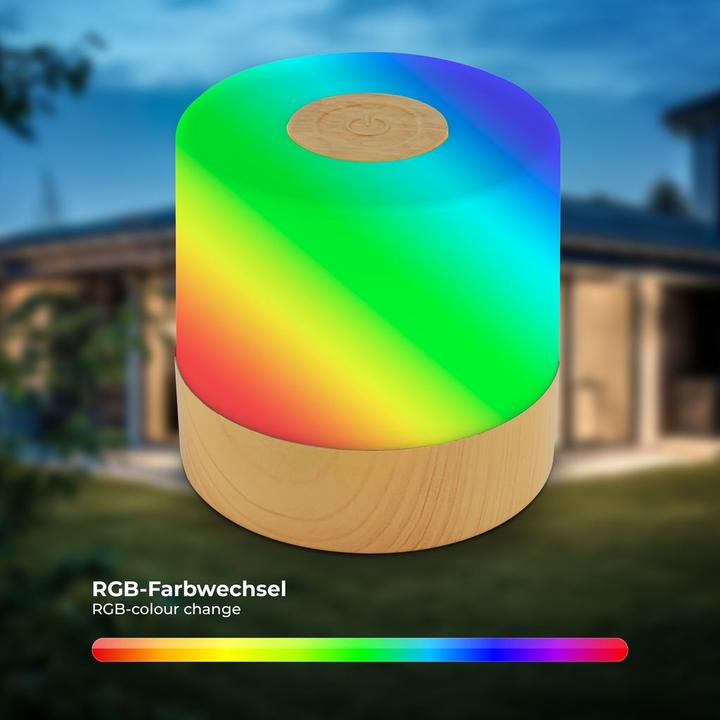 Produktbild B.K.Licht Akku RGB LED Tischleuchte, holzfarben, 1xLED/1,5W (100 lm)