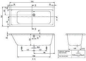 Image du produit Villeroy & Boch Baignoire rectangulaire Subway 70 x 160 cm blanc alpin lisse UBA167SUB2V-01 (195 l, 160 cm, 70 cm)
