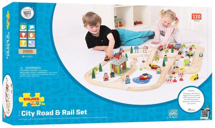 Produktbild Bigjigs Holzeisenbahn- und Autogleis-Set