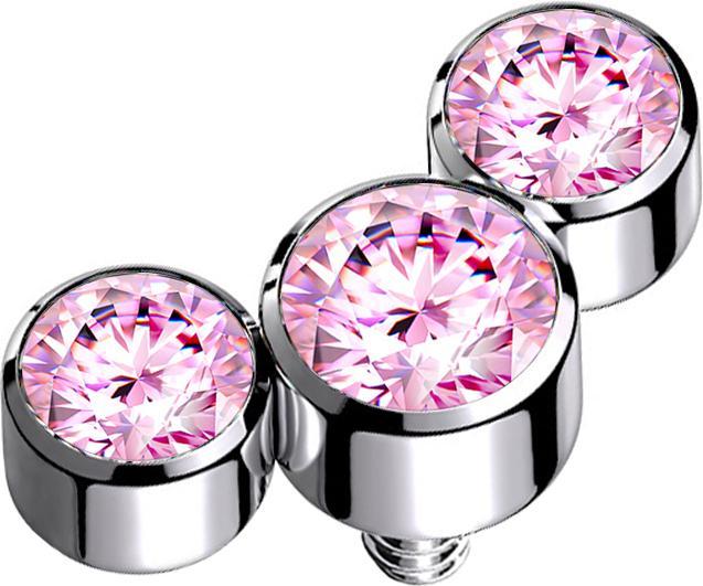 Star Piercing Dermal Anchor silber drei Kristalle pink (Titan G23, ohne Messing)