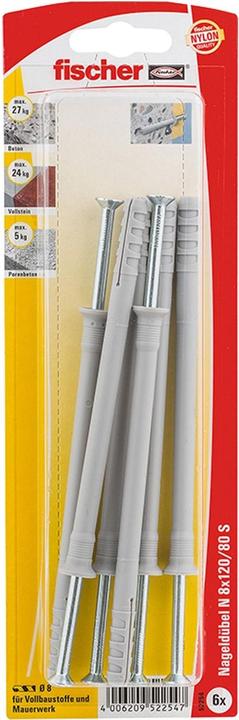 Actual product image Fischer Nail anchor N 8x120/80 S K (6). (6 pcs.)