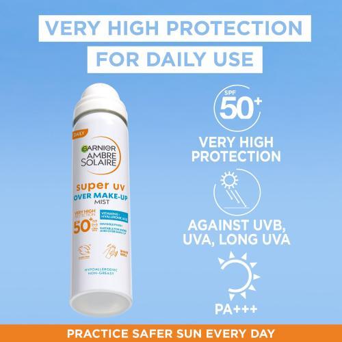 Actual product image Garnier Ambre Solaire Super UV Over Makeup Protection Mist (Sun spray, SPF 50, 75 ml)