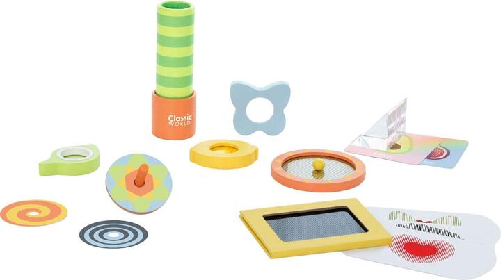 Actual product image Classic World Optical Experiments wooden play set, 16 pieces.