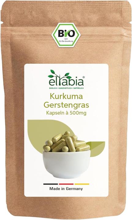 Produktbild Eltabia Bio Kurkuma Gerstengras Kapseln | 100% rein ohne Zusätze (100 Stück, Kapseln, 100 g)