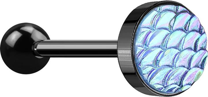 Actual product image Star Piercing Barbell schwarz mit Fischschuppen aqua (without brass, Surgical steel 316L)
