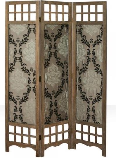 Immagine prodotto Homestyle4u Parete divisoria in 3 parti in legno con tessuto a motivi grigio-marrone