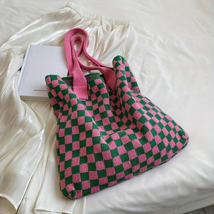 Immagine prodotto Only-Bags.Store Borsa a tracolla a maglia a quadri, borsa a tracolla con motivo a quadri di tendenza, borsa a mano