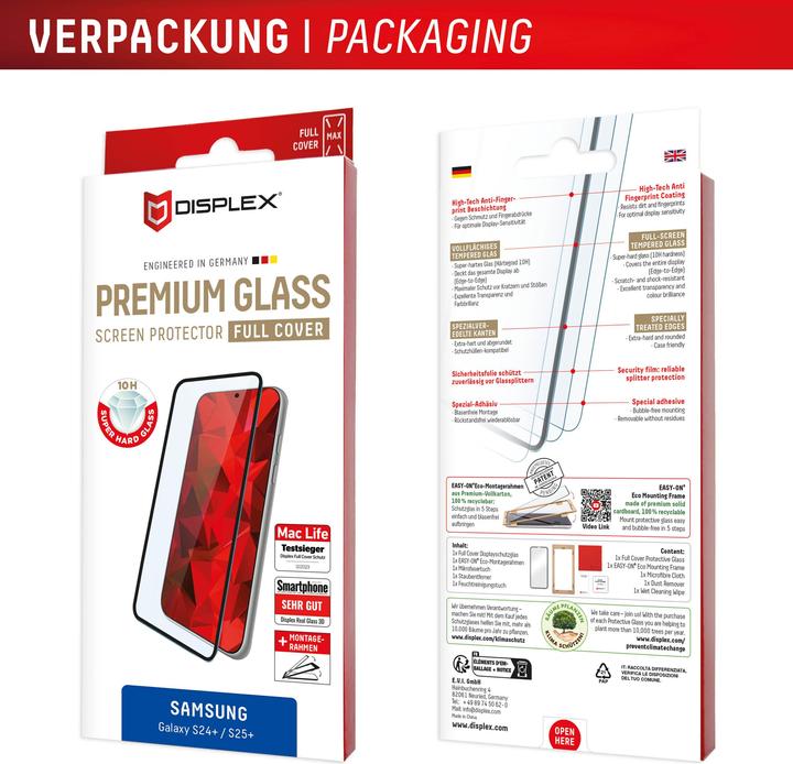 Productafbeelding Displex Real Glass, Full Cover Panzerglas (1 Stuk, Samsung Galaxy S25+, Samsung Galaxy S24+)