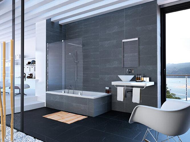 Image du produit Hüppe Xtensa pure Pare-bain Porte coulissante 1 élément avec segment fixe Largeur:140cm Charnièr (161 cm, 84 cm, 22 cm)