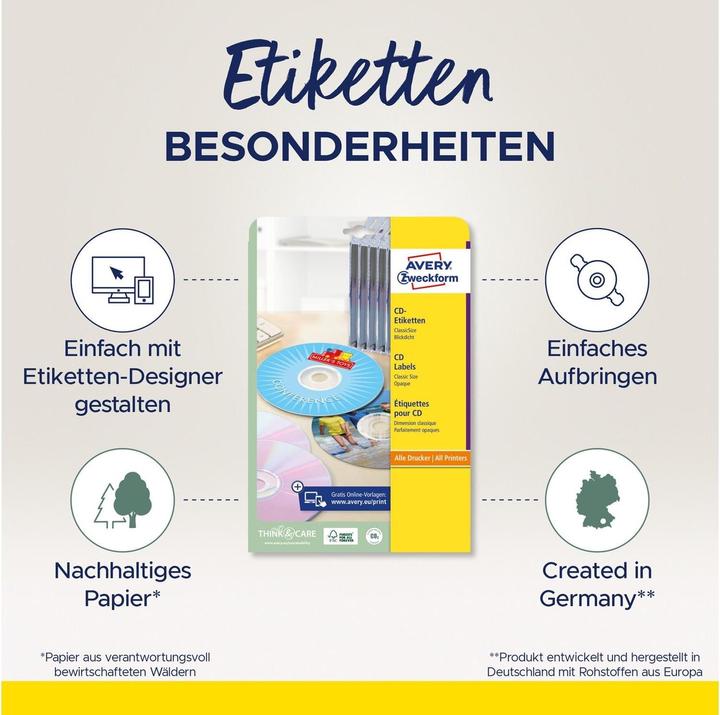 Produktbild Avery CD-Etiketten L6043-100 Ø 117 mm, Klebehaftung: Permanent
