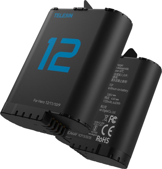 Produktbild Telesin 3-SLOT Charger box and 2pcs battery(double arc) kit set for GoPro Hero 12/11/10/9 (9, 11, Hero 12)