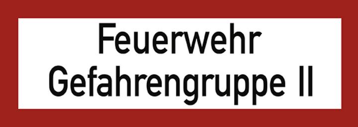 Moravia Feuerwehrschild "Feuerwehr Gefahrengruppe II" Alu, 297x105 mm