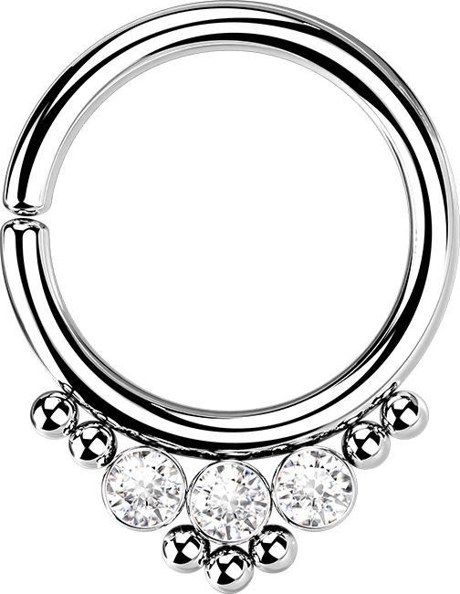Produktbild Star Piercing Micro Piercing Ring silber Kugeln und drei Kristalle (Chirurgenstahl 316L, ohne Messing)