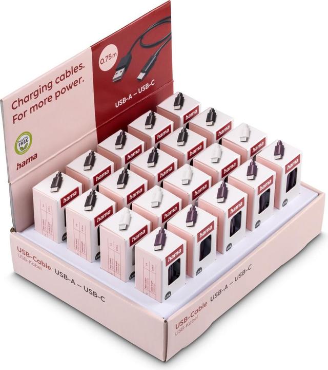 Image du produit Hama Câble de charge, USB-A - USB-C, 0,75 m, 20 pièces en présentoir (0.75 m, USB 2.0)