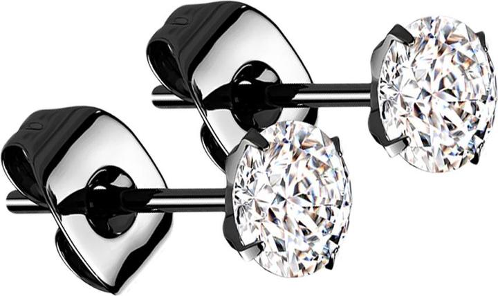 Produktbild Star Piercing Ohrstecker schwarz runder Kristall silber (ohne Messing, Titan G23)
