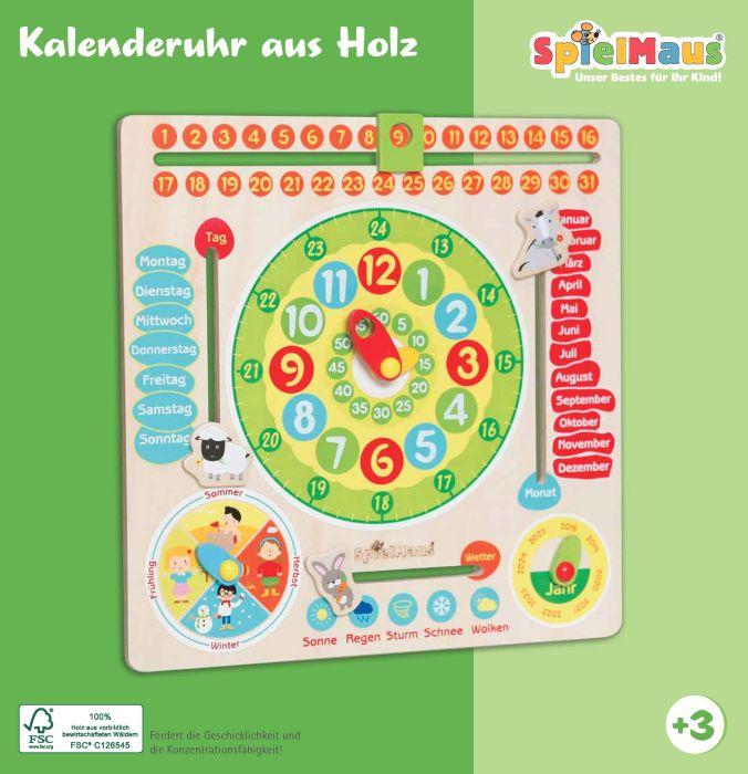 Image du produit Spielmaus SMH Horloge calendrier en bois 30x30cm