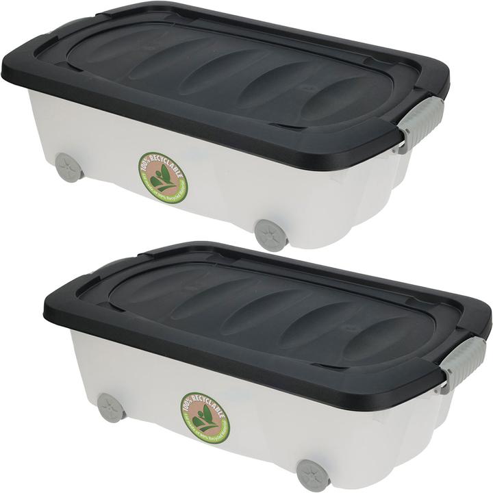 Image du produit Storage Solutions 2er-Set Unterbettkommode Kunststoff, mit Deckel und Rollen, 60 x 38 x 17,5 cm
