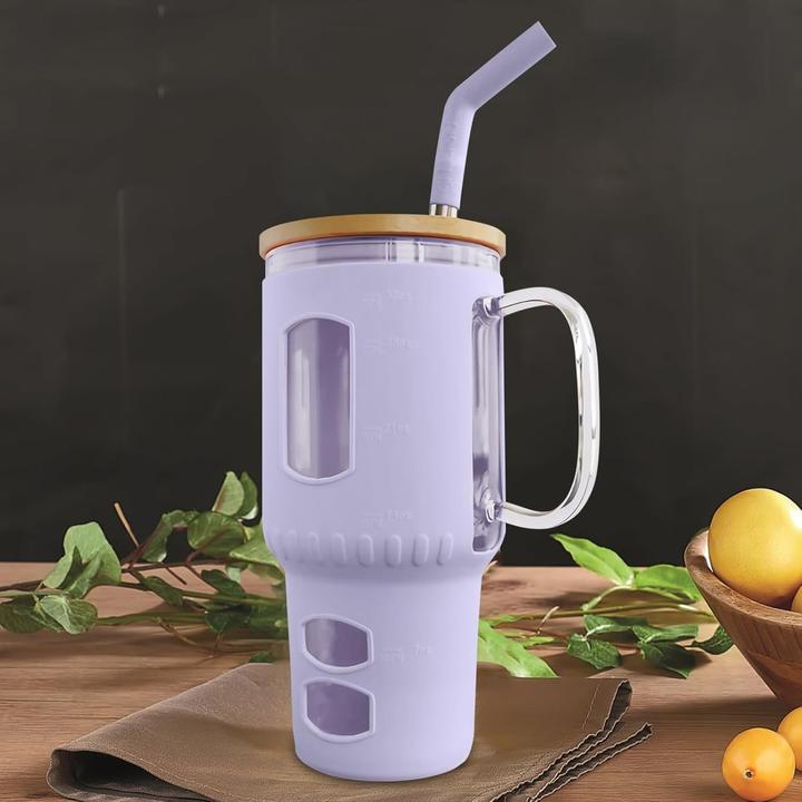 Image du produit Gewürzladen Näfels Glasbecher mit Strohhalm & Bambusdeckel (0.96 l)