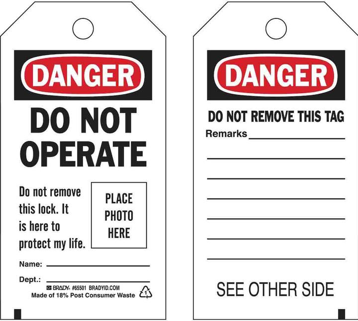 Actual product image Brady Photo tag: DANGER Do not switch on / do not remove lock