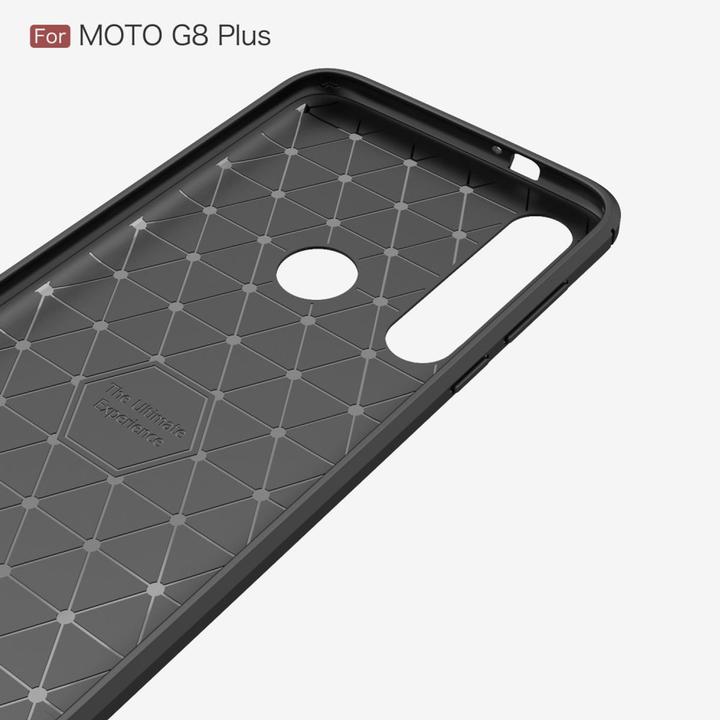 Produktbild König Design Hülle Handy Schutz für Motorola G8 Plus Case Cover Bumper Carbon Optik TPU Blau (Motorola Moto G8 Plus)