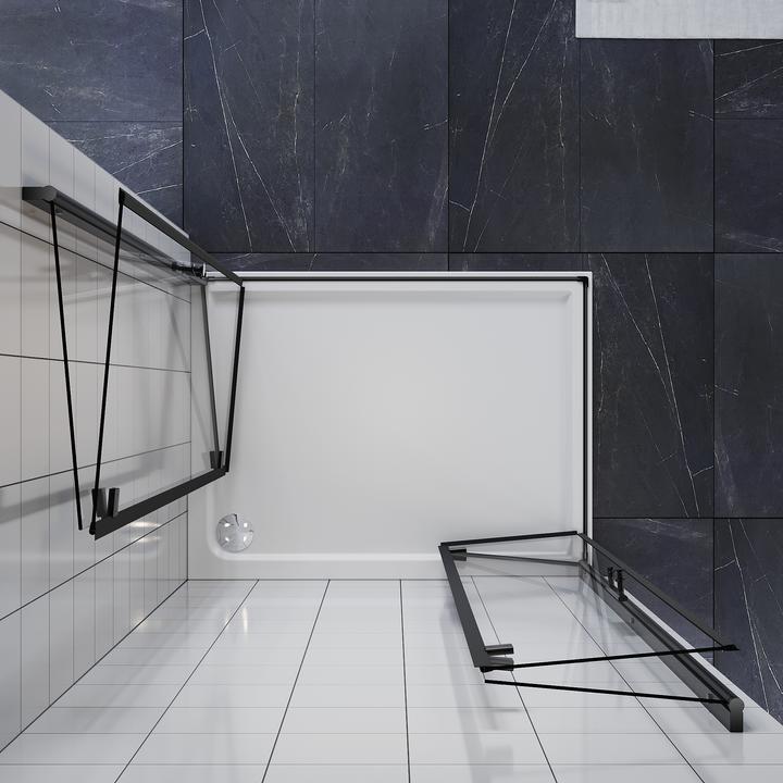 Produktbild SONNI Falttür, Duschabtrennung, Eckeinstieg, Duschkabine, 90 x 120 cm, schwarz, 6 mm, Glas, 180 Grad (120 cm, 90 cm, 195 cm)