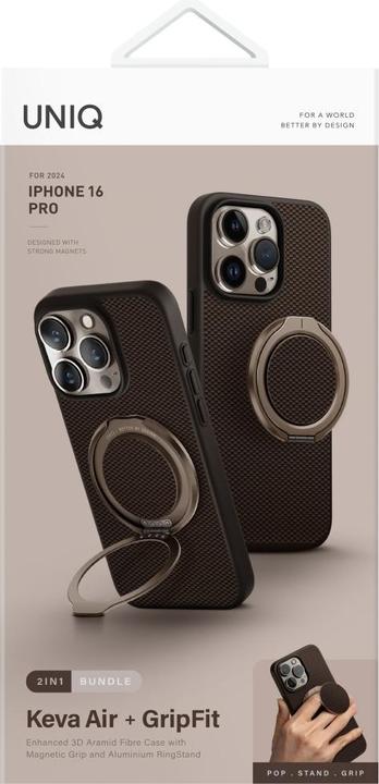 Image du produit Uniq Keva Air Magclick Charging GripFit Case for iPhone 16 Pro - Brown (Apple iPhone 16 Pro)