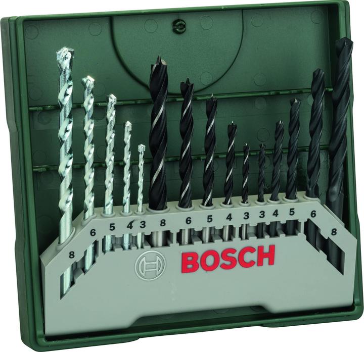 Bosch Zubehör Mini-X-Line Mixed-Set, 15-teilig (3-8 mm (Holzbohrer))