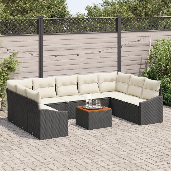 Immagine prodotto VidaXL Set di divani da giardino da 10 pezzi con cuscini in poly rattan nero acacia
