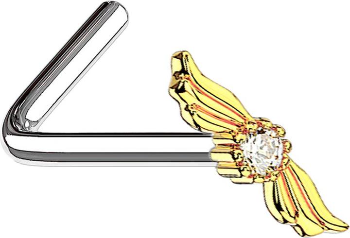 Produktbild Star Piercing Nasenstecker gewinkelt 14k vergoldet Engelsflügel mit Kristall (Chirurgenstahl 316L, Messing)