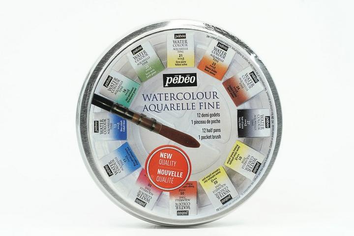 Image du produit Pebeo aquarelle Fine Boite Ronde en metal 12 demi godets