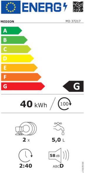 Energy Label Medion Table dishwasher MD 37217