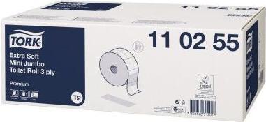 Produktbild Tork Toilettenpapier Mini Jumbo 3-lagig Papier weiss 600 Bl./Rl. 12 Rl./Pack. (12 x)