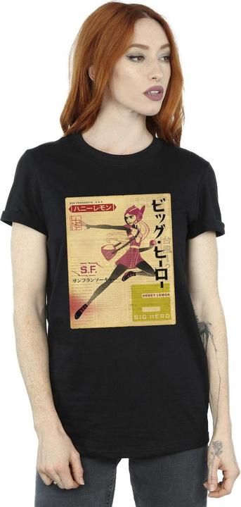 Actual product image Disney Womens/Ladies Big Hero 6 Baymax Honey Lemon Newspaper Cotton Boyfriend T-Shirt (M)