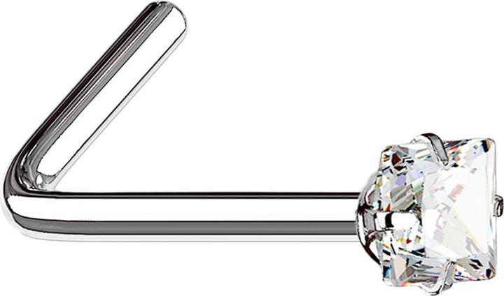 Immagine prodotto Star Piercing Nasenstecker gewinkelt silber quadratischer Kristall silber gefasst (senza ottone, Acciaio chirurgico 316L)