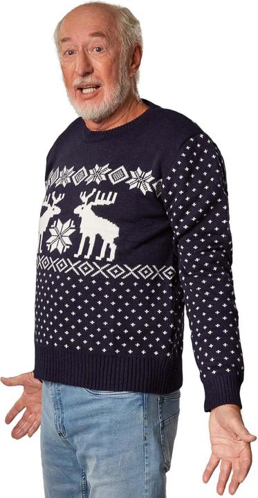 tectake Weihnachtspullover Schneegestöber blau-weiss