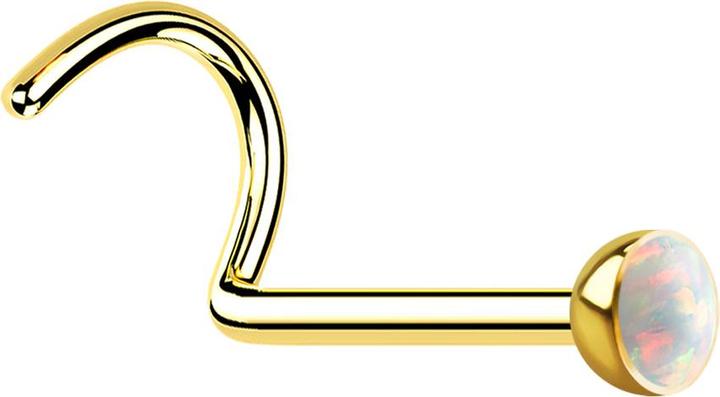 Produktbild Star Piercing Nasenstecker gebogen vergoldet mit Opal weiss (ohne Messing, Chirurgenstahl 316L)