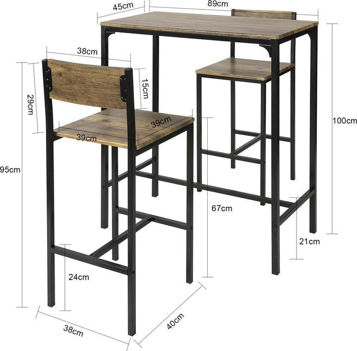 Produktbild SoBuy Bartisch mit 2 Hockern (89 x 45 x 100 cm)