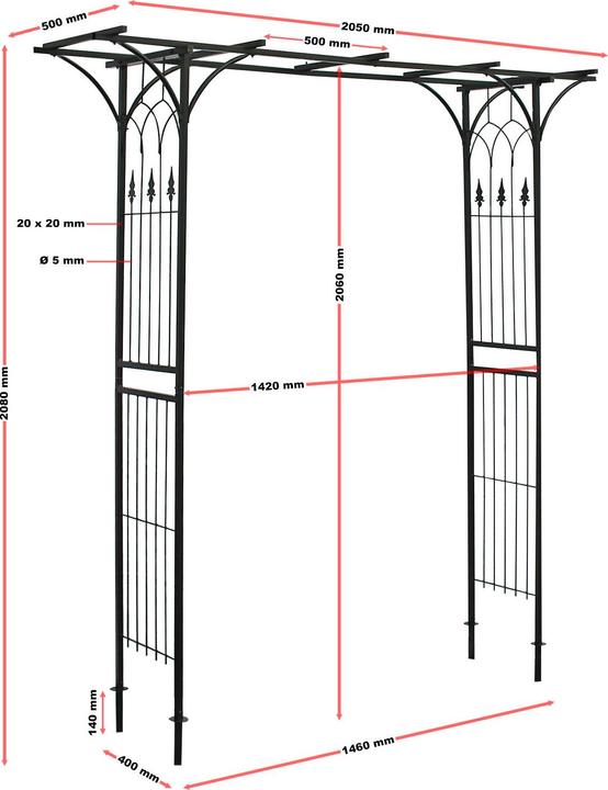 Produktbild Wiltec Rankgitter Rosenbogen 205x50x208cm Rosenspalier Rankhilfe Pflanzgitter (205 cm, 50 cm)