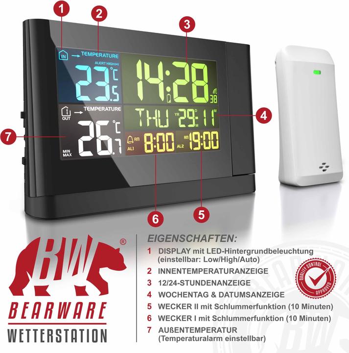 Image du produit Bearware Station météo avec capteur extérieur, station météo sans fil avec projection (pivotant à 180°) &