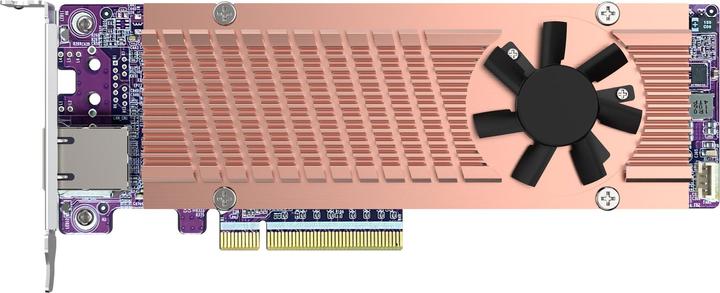 Actual product image QNAP Card QM2 series 2xPCIe 2280 M.2 SSD slots PCIe Gen4x8 1xAQC113C 10GbE NBASE-T port