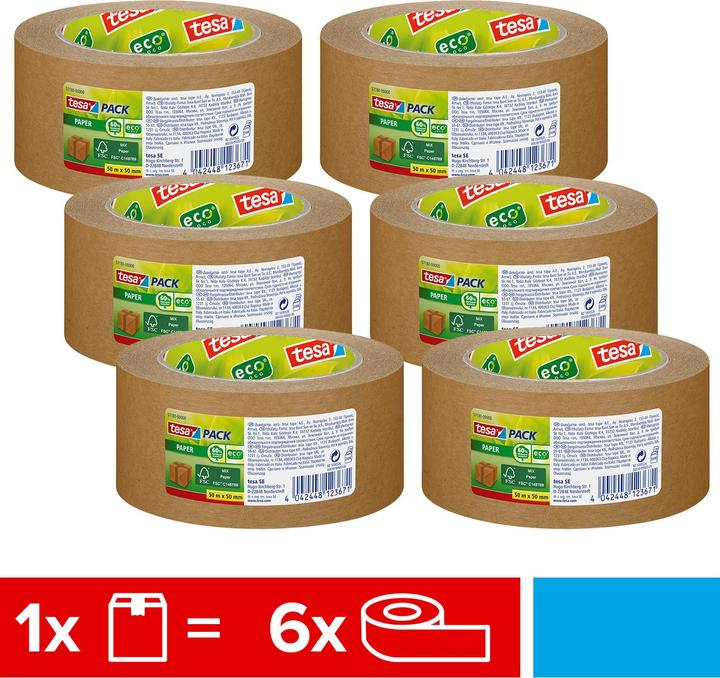 Image du produit tesa 6x ruban d'emballage PAPER ecoLogo (50 mm)
