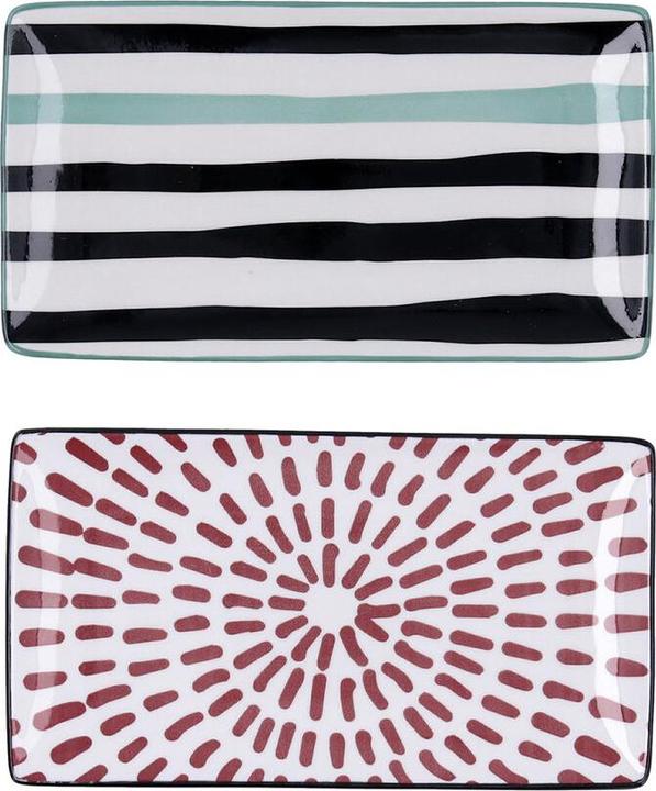 Produktbild Bidasoa Tablett für Snacks Zigzag Bunt aus Keramik rechteckig 20 x 11 cm 2 Stück