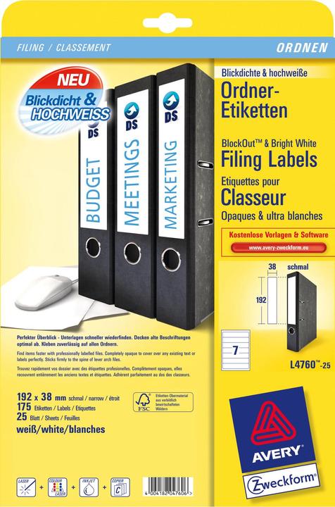 Immagine prodotto Avery L4760-25 Etichette 38x192 mm