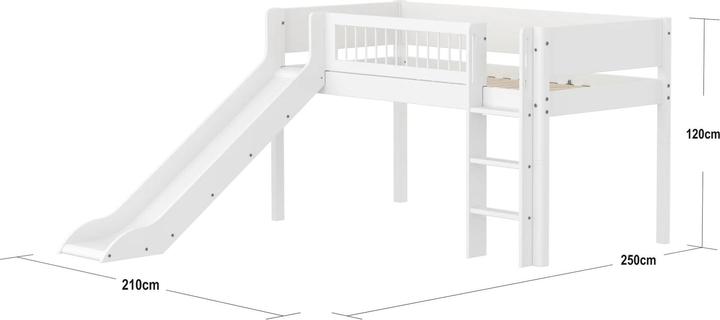 Image du produit Flexa Lit mi-hauteur White avec échelle droite Jambes de force et toboggan (90 x 200 cm)