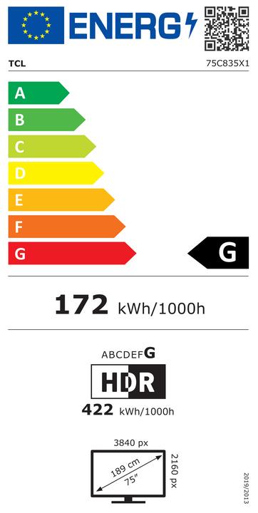 Energy Label TCL 75C835 (75", C835, Mini-LED, 4K, 2022)